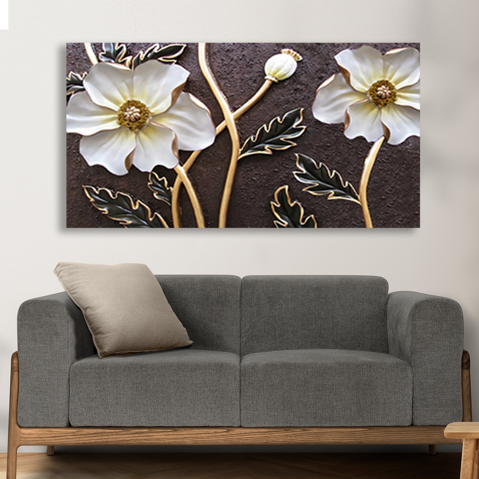 Embossed White Flower Premium Canvas Wall Painting decorative masterpiece for home decor